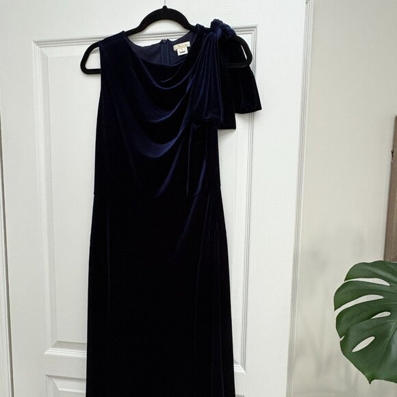 Shoshanna Lidia Velvet Midi Dress Luxurious Navy Blue - Picture 2 of 8